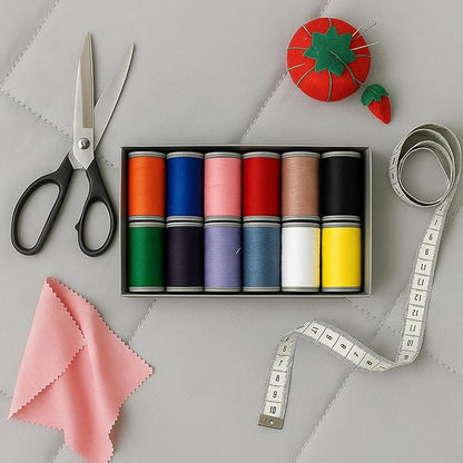 Colorful Serger Sewing Thread - 12 Cones Threads of 500 Yards Each Spool | Sewing Clips Quilting Materials Sewing Machines for Beginners and Heavy-Duty Sewing Machine Threads (12 Color)
