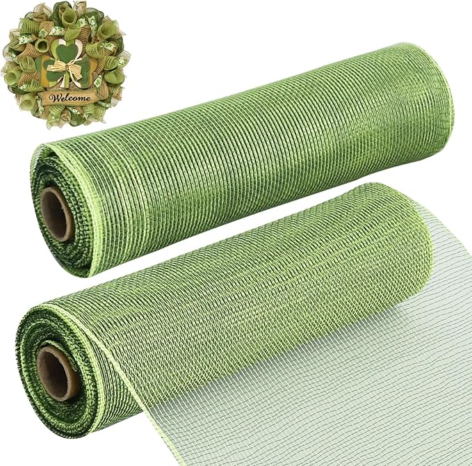 TONIFUL 2 Rolls 10 Inch Sage Green Decorative Mesh Ribbbon Rolls, Fabric Mesh for Mesh Wreath Supplies, Front Door Wreath Crafts Tree Decor Christmas NewYears Halloween Decoration (10 yds/roll)