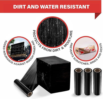 Black Industrial Strength Extra Thick 4 Pack 17.5" 1100 SqFt 80 Gauge (20 Micron) Shrink Wrap Roll for Moving, Furniture, Pallets, Packing