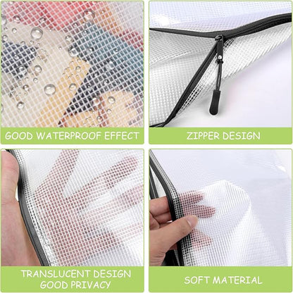 24pcs Mesh Zipper Pouches, A3 Size 17 x 12 inches Waterproof Black Zipper Bags, Water-Resistant Plastic Zipper Pouch for School Office Supplies, Puzzles & Games Organizing Storage