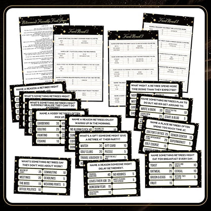 20 Pcs Retirement Friendly Feud Game Set Retirement Party Game Trivia Quiz with 18 Card 2 Buzzer for Adults Family Games Activities Party Supplies, Battery Not Included