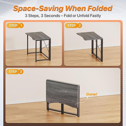Huuger Folding Desk for Small Spaces, 31.5 Inch Foldable Computer Table, for Home Office, Study, Bedroom, Dorm, Space Saving, Small Writing Work Office Computer Desk, Easy to Fold, Grey