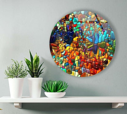 My Photostation.com 24''(60cm) Diameter Red Mosaic Round Glass Wall Art Tempered Glass Printing Wall Decor Large Wall Art Wall Hangings