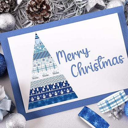 Whaline 12 Rolls Winter Washi Tape Blue White Snowflake Snowman Holiday Masking Tape Xmas Tree Reindeer Assorted Pattern Washi Tape for Scrapbook Journal DIY Craft Gift Wrapping Party Decor