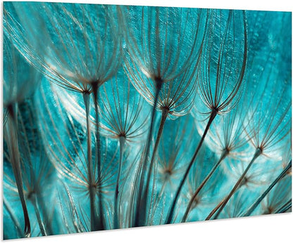 Empire Art Direct Frameless Free Floating Tempered Glass Panel Graphic Wall Art Ready to Hang, 32" x 48", Turquoise Dandelion