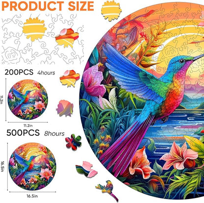 500 Pieces Puzzles for Adults, Hummingbird and Flower Wooden Puzzles,Unique Shaped Jigsaw Puzzles for Adults and Kids, Birthday Gifts Fun Challenge Family Game 16.5'' x 16.5''