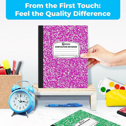 Rosmonde 50 Pack Bulk Composition Notebooks, Wide Ruled, 200 Pages (100 Sheets), 9-3/4 x 7-1/2, Hard Cover, Bulk School Supplies, Assorted Colors Marble Composition Journal, Bulk Notebooks for School