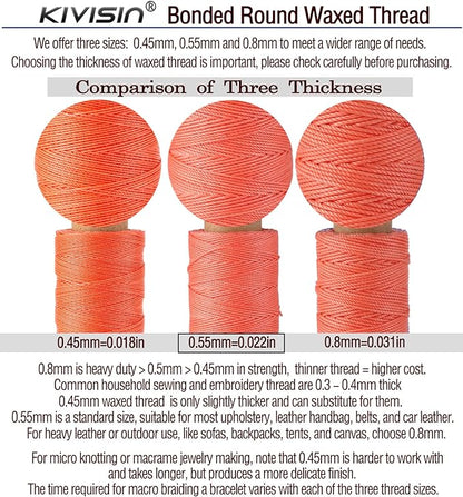 10-Year Popular Assorted Colors Round Waxed Thread -0.55mm 70 Yards 12 Spools Stiff Polyester Wax Cord for Beading, Leather Sewing, Bookbinding, Bracelets Braiding, Micro Macrame Craft Making
