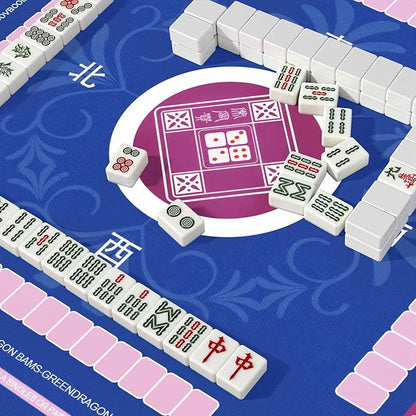 Mahjong Mat with Rules for Table with 6 Mahjong Playing Instructions,4 Mahjong Tile Mixer,4 Dice & Carrying Bag,Non-Slip and Silent Travel Mahjong Set for Mahjong/Poker/Board Games/Card Games/Dominoes