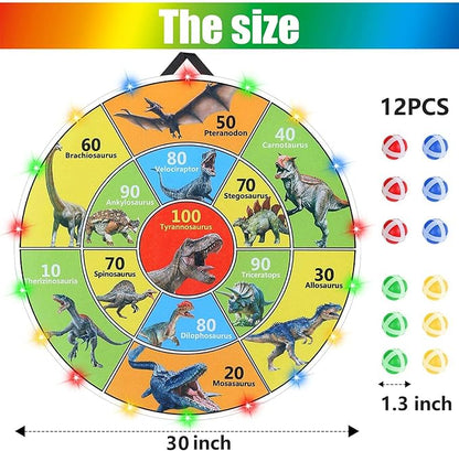 30 Inch LED Dart Board Kids Game,12PCS Sticky Balls,Indoor/Outdoor Sports Carnival Games Yard Party, Suitable for 3 4 5 6 7 8 9 10 Years Old Boys and Girls Birthday Gifts Dinosaur Toys