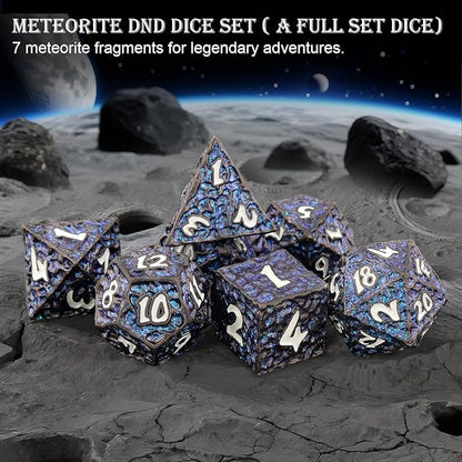 Haxtec Metal DND Dice Set Polyhedral D&D Dice Compatible with Dungeons and Dragons Gift TTRPG Black Blue Glitter Metal Dice