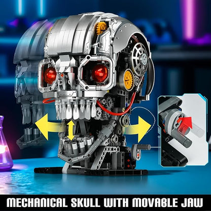 Mechanical Halloween Skull Building Set for Adult,Skeleton Head Building Blocks Toys,Buildable Horror Display Model,Collectible Decor for Home or Office,Gift for Men Boys 8-14(1099pcs)