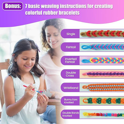 FUNiOi Kids Art and Craft Kit, Rubber Band Bracelet Make Toy, Cat Weaving Comb, 1000+ Colorful Hair Ties, DIY, Organizer Case, Gift for Girls 7-12 Years
