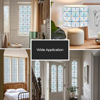 3D Stained Glass Window Film, Decorative Window Privacy Film for Bathroom,Front Door,Home, Sun Blocking Heat Control,Static Cling, Blue Tears 23.6inch x 35.4inch