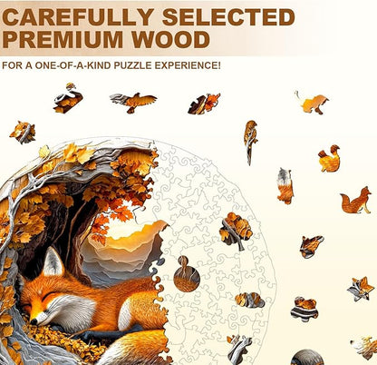 WOODBESTS Wooden Puzzles for Adults, 3D Fox Wood Puzzles Adult(100 Pieces, S, 8.5 * 8.3in), Unique Shape Wooden Animal Jigsaw Puzzles, Birthday Gifts for Adults Family Game