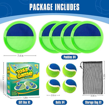 Toss and Catch Ball Set, Pool Beach Outdoor Toys Games for Kids Ages 4-8-12, 4 Paddles 4 Balls and Storage Bag, Summer Yard Outdoor Game for Adult Family, Birthday Easter Gift for Kids