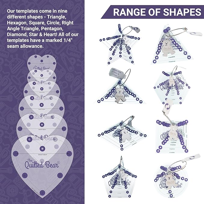 The Quilted Bear Leaf Quilting Templates – 8 Clear Non-Slip Acrylic Quilt Templates for Precise Fabric Cutting & Stress-Free Machine Quilting - Ideal for Quilt & Sewing Supplies (¾–3")