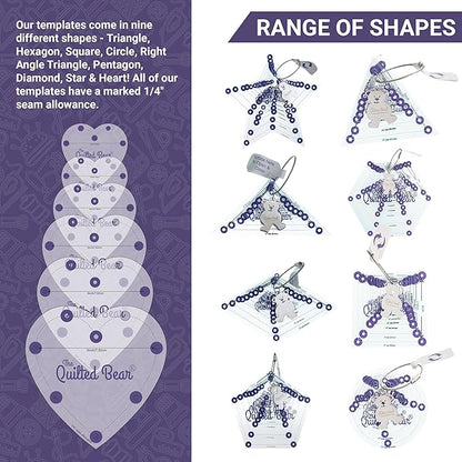 The Quilted Bear Circle Quilting Templates – 8 Clear Non-Slip Acrylic Quilt Templates for Precise Fabric Cutting & Stress-Free Machine Quilting - Ideal for Quilt & Sewing Supplies (¾–3")