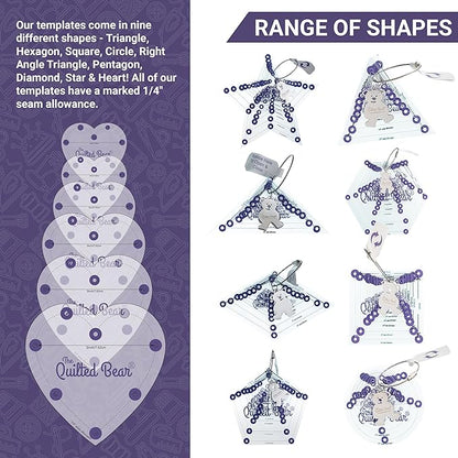 The Quilted Bear Hexagon Quilting Templates – 8 Clear Non-Slip Acrylic Quilt Templates for Precise Fabric Cutting & Stress-Free Machine Quilting - Ideal for Quilt & Sewing Supplies (¾–3")