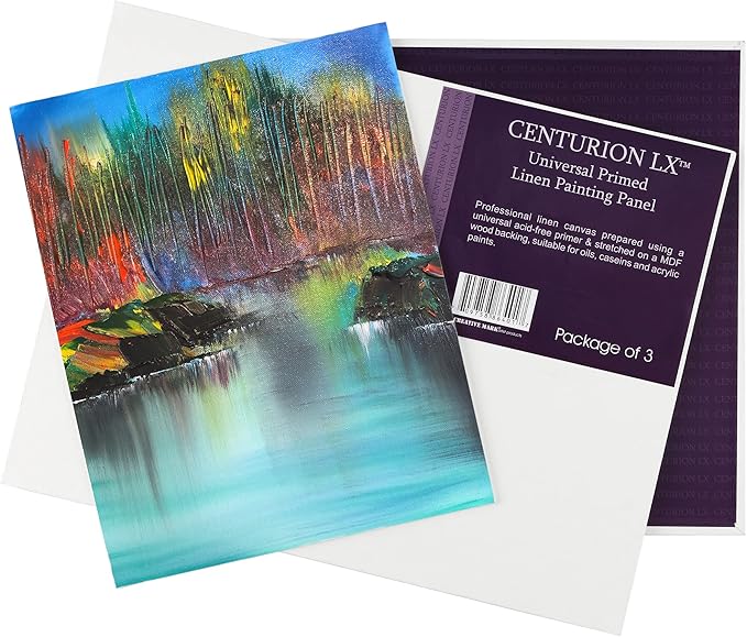 Centurion All-Media Primed Linen Panels - 6x6 3 Pack - 11oz Universal Primed Canvas Boards for Painting, Mounted on MDF Wood, Non-Warping, Ideal for Artists, Professionals, and Painters