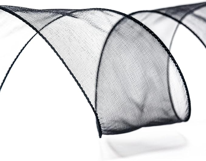 CT CRAFT LLC Sheer Organza Wired Ribbon 2.5" x 50Yards Black for Wedding Chair Bow Flora Bouquet Gift Wrapping Christmas Tree Home Decor Wreath