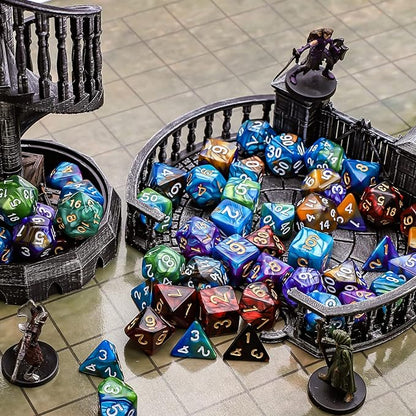 CiaraQ Polyhedral Dice Set (35 Pieces) with Black Pouches, 5 Complete Double-Colors Dice Sets of D4 D6 D8 D10 D% D12 D20 Compatible with Dungeons and Dragons DND RPG MTG Table Games