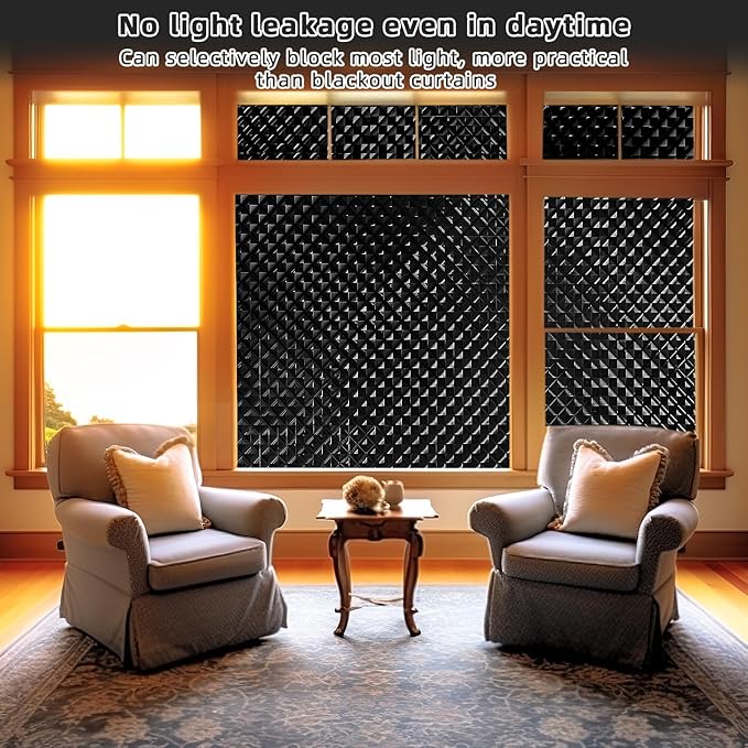 Qualsen Blackout Window Film, 𝟑𝐃𝐕𝐢𝐬𝐮𝐚𝐥𝐀𝐩𝐩𝐞𝐚𝐥 100% Light Sun Blocking Privacy Film for Glass Windows, Removable No Glue Black Out Window Tint for Home Day Sleep Garage 47.2×78.7inch