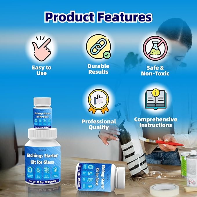 10oz Professional Etching Starter Kit for Glass with 6 Tools, Create Permanently Etched Designs, Art Frosted Glass Cream Kit for Etching Intricate Designs - Perfect for Mirrors, Windows, Glassware