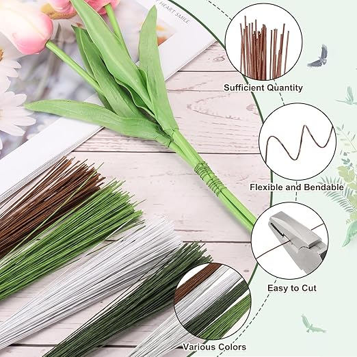 PATIKIL 32 Inch 22 Gauge Floral Stem Wire, 5 Pack/200 Pieces Bouquet Stem Paper Wrapped for DIY Crafts Flower Arrangements, Coffee