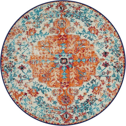 Lahome Bohemian Floral Medallion Round Rug - 6Ft Soft Rug for Living Room Washable Rug for Dining Room, Vintage Faux Wool Non Slip Cute Table Throw Carpet for Coffee Table Nursery Guest Room