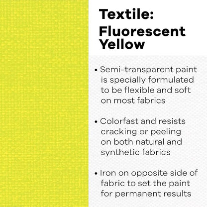 Jacquard Textile Color Fluorescent Yellow - Permanent Fabric Paint for Clothes, Furniture Upholstery, Shoes or Tote Bags – Indoor & Outdoor Fabric Paint – 8 Oz Jar, Upholstery Fabric Paint