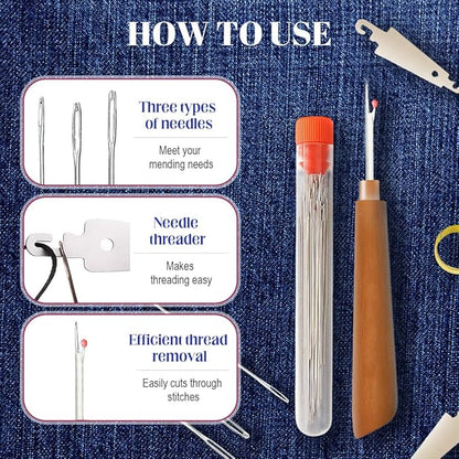 31PCS Sewing Tool Set, 2026 New Big Eye Steel Sewing Needles Kit, Stainless Steel Needles for Hand Sewing Kit, Portable DIY Hand Made Craft Set for Handcraft Lovers (31 Pcs)