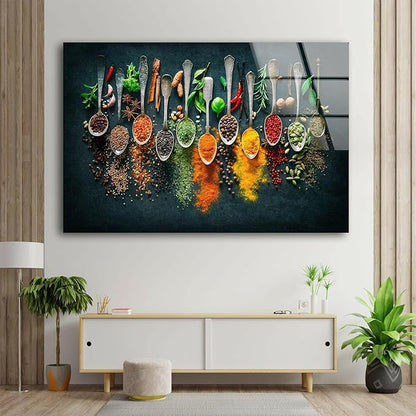 My Photostation.com 48Wx32H'' Spoon Spices Glass Wall ArtTempered Glass Printing Wall Decor Large Wall Art Wall Hangings