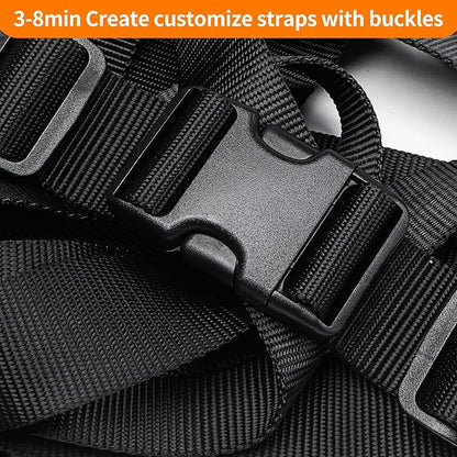 Heavy-Duty Buckles and Strap Set 1-1/2": 6 Yards of Thick Nylon Webbing, 6-Pack Adjustable Quick Side Release Plastic Buckles, 12 Tri-Glide Slide Clips, Black (1-1/2" Combo Set)