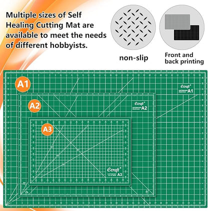 Ecraft 24"x36" Self-Healing Sewing Mat: Large Double Sided Green 5-Ply Hobby Mat, A1 Rotary Cutting Mat for Sewing, Quilting & Fabric Crafts