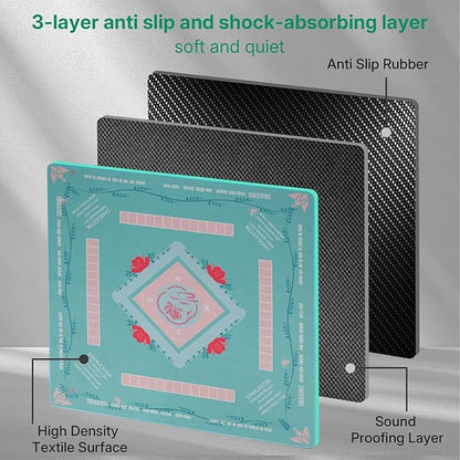 Mahjong Mat, Mahjong Mat for Table, Comes with 1 Velvet Mahjong Mat Storage Bag, with 2025 Mahjong Cards (4pcs), Fit for Mahjong/Poker/Board Games/Card Games/Dominoes (Green)