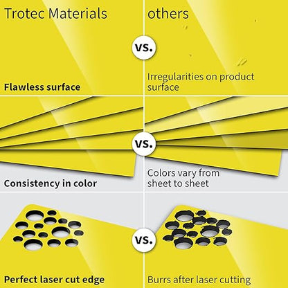 Trotec TroLase | 12"x12"x1/16", 8 Pcs | Yellow/Black | 2 Ply | Modified Acrylic | Laser Engraving Double Color Plastic Sheet | Engraving Blanks for Laser, Saw, Guillotine | Made in USA