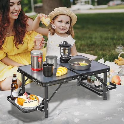 RedSwing Small Folding Table 2ft, Adjustable Height with Extra Space, Lightweight and Portable Aluminum Frame Camping Table for Outdoor Indoor Picnic, Black