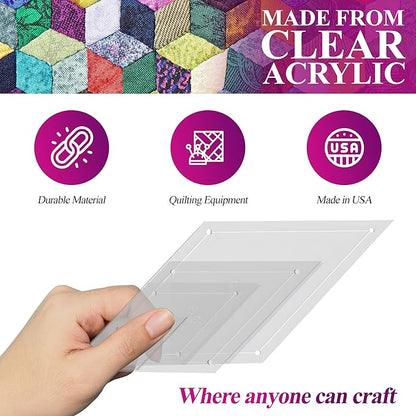 Quilting Acrylic Template Set | Precision Tools for Quilting Enthusiasts | Diamond Design | Includes Sizes 4", 3", 2", 1" | 1/8 Clear Acrylic | 1/4" Seam Allowance for Accuracy