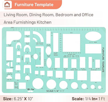 Mr. Pen- House Plan, 3 Pack, Green, Interior Design and Furniture Templates, Drafting Tools and Ruler Shapes for Architecture, Drafting Tools, Architecture Supplies, Drafting Templates