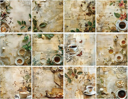 Vintage Coffee Scrapbook Paper Pad Color Patterned Paper 6×6,24 Sheets Single-Sided Scrapbooking CardStock Papers Pad for Holiday Cardmaking DIY Origami Journaling. (R2436, 6inch)