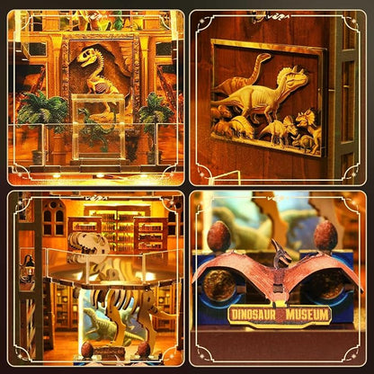 Book Nook Kit – DIY Wooden Miniature House Kits, Stunning Bookshelf Insert Decor, Ideal Gift for Holidays, Birthdays（Dinosaur Museum）
