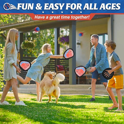4 Packs Catch Ball Game Set, Baseball Training Glove, Outdoor Toys, Summer Beach Pool Yard Backyard Lawn Camping Sports Play Toy Games for Toddlers Kids Teens Adults Family Game, Fun Ideal Gifts
