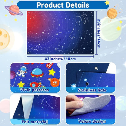 OKOOKO Solar System Felt Story Board Set 41PCS 43x29inch Outer Space Universe Storytelling with Hooks Astronaut Planets Galaxy Preschool Craft Early Learning Interactive Play Kit for Toddlers Kids 4+