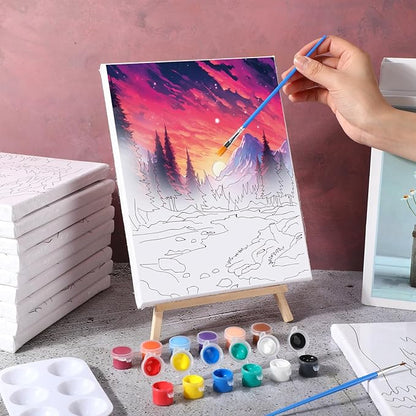 Zhanmai 12 Pack Pre Drawn Canvas for Painting Sip and Paint Kit 8" x 10" Paint Party Set Canvas Painting Pre Printed Canvases for Party Favor DIY Virtual Adult's Date Night(Astronomical Landscape)