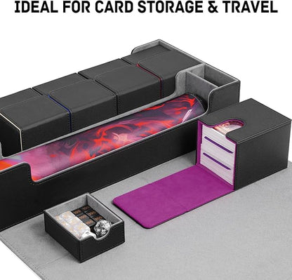 ZLCA Card Deck Box 6 In 1 with MTG Playmat,Large TCG Card Deck Case for Magic Yugioh Sports Cards(Black Kit)