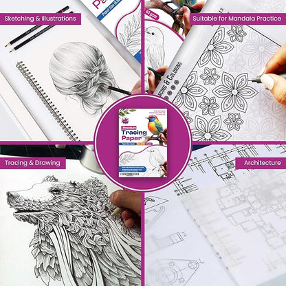 Tracing Paper 9 x 12 Inch - 50 Sheets 41lb/63gsm Transparent Vellum Paper for Sketching, Preliminary Drawing, Drafting & Overlays - Premium Translucent Tracing Paper for Pencil, Marker and Ink
