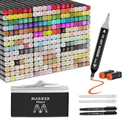 Banral 262 Colors Alcohol Markers Set, Dual Tip Alcohol Based Art Marker for Artists Kids Adult Coloring, Permanent Illustration Sketch Pens for Drawing with Case and Holders