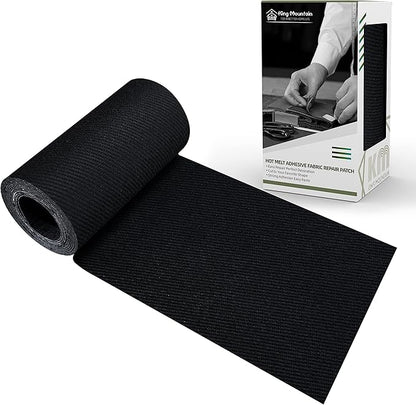 KING MOUNTAIN 100% Cotton Fabric Iron-on Repair Patch, Inside&Outside Clothes Repair Patch, 3"x60" with Backing Glue Repair Decorative Patch kit (Black)