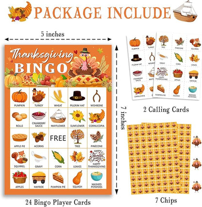 Thanksgiving Bingo Game Cards, Autumn Party Games, 24 Players Thanksgiving Bingo Games for Teens Adults, Thanksgivings Game Supplies for Family Classroom